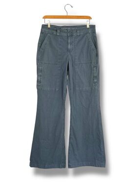 American Eagle Low Rise Baggy Flare Pants Size 6 Long Blue Grey Utility 90s